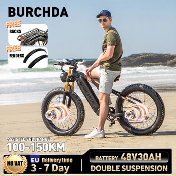 BURCHDA NUEVO HC26 Bicicleta Eléctrica Todoterreno con Doble Motor, Batería de Litio de 48V30AH, Neumáticos Gruesos de 26 Pulgadas 4.0, Bicicleta Eléctrica de Montaña para Adultos