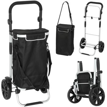 HOMCOM 3-in-1 Trolley de compra plegable con 40L de capacidad, soporta hasta 25kg con compartimento refrigerado Negro   Aosom España