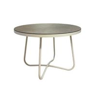 mesa de centro redonda de 110cm en aluminio color blanco envejecido 110x735cm