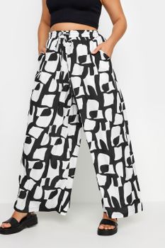 Limited Collection Pantalón Blanco Y Negro Estampado Retro Abstracto, Mujer Curvy Y Tallas Grandes, Limited Collection
