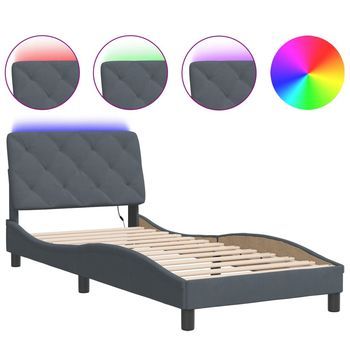 Cama Individual | Cama Para Adultos | Estructura Cama Con Luces Led Terciopelo Gris Oscuro 90x200 Cm