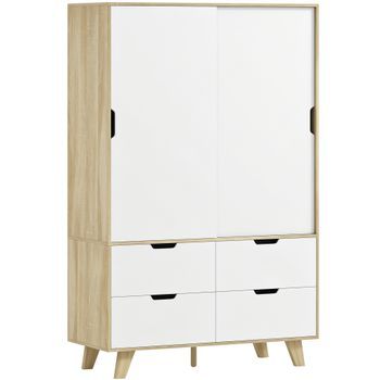Armario De Dormitorio Con Puertas Correderas De Mdf, 120 × 50 × 187,5 Cm – Roble Y Blanco