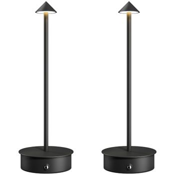 HOMCOM Juego de 2 Lámparas de Mesa LED Recargables con USB y Control Táctil y Luz Regulable Ø10x30 cm Negro