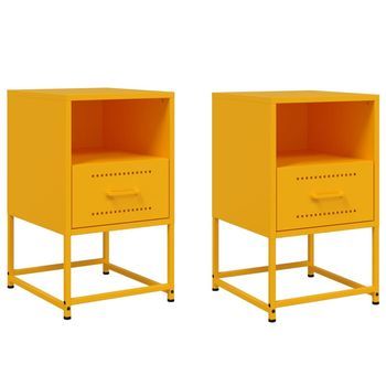 Juego De 2 Mesitas De Noche - Mesillas Acero Amarillo Mostaza 36x39x60,5 Cm Mc5635