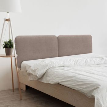 Dhome Cabecero Tapizado Liso Redondeado Tela Para Pared Acústicos Cabeceros Absorbentes Cabezal Cama Dormitorio (tierra, 200 Cm Dual)