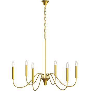 Lámpara Colgante Dorada De 6 Brazos – Estilo Candelabro Moderno En Metal - Vintessa Dorado