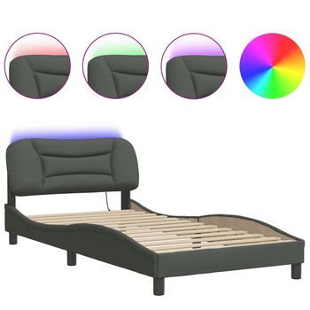 Cama Para Adulto | Cama Individual | Estructura De Cama Con Luces Led Tela Gris Oscuro 100x200 Cm