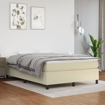 Cama Matrimonial | Cama Para Adultos | Estructura De Cama Box Spring Cuero Sintético Crema 140x190 Cm Cfw313782