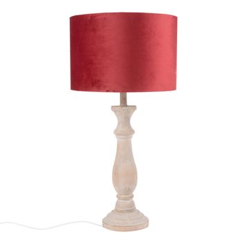 Lámpara de paulonia con pantalla de terciopelo rojo