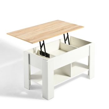 Mesa de centro con tapa elevable efecto madera y blanco