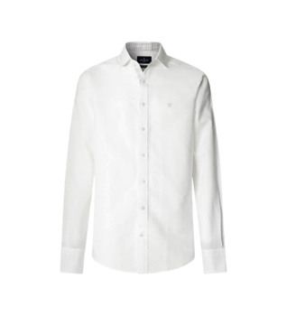 Hackett London para hombre. HM3010660 Camisa Lino blanco (S), Casual, Clásico, Manga larga
