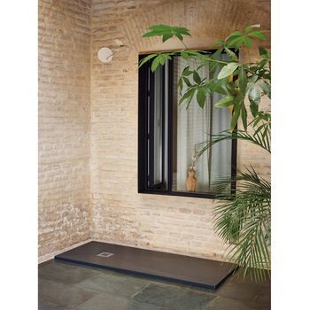 Jardin202 - Plato De Ducha Textura Sillar  Grafito  Desagüe Desplazado  90x120 ()  90x120