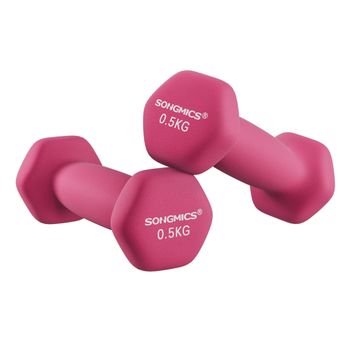 SONGMICS Juego de 2 mancuernas, 2 x 0.5 kg, mancuernas hexagonales, revestimiento de neopreno, entrenamiento de fuerza, entrenamiento, fitness, para casa