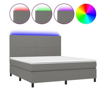 Cama box spring colchón y luces led tela gris oscuro 180x200 cm diseño plano