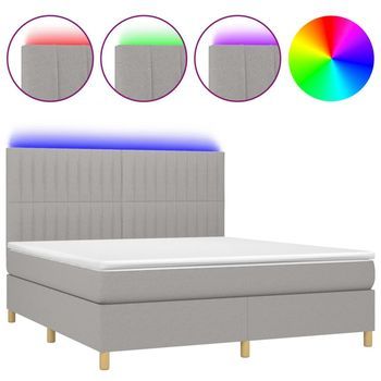 Cama Box Spring Colchón Y Luces Led Tela Gris Claro 160x200 Cm Vidaxl