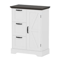 costway armario de suelo mueble de granja con puerta de granero y 3 cajones de almacenaje aparador buffet independiente con kit antivuelco blanco