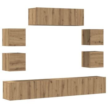 Mueble Para Tv | Muebles De Salón De Pared Madera Contrachapada Artesanal 7 Uds Cfw32408