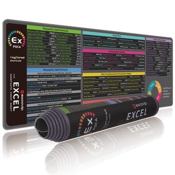 Alfombrilla de ratón EXCO Excel Shortcuts, hoja de trucos grande, alfombrilla para teclado, alfombrilla de escritorio de oficina con borde cosido, Base de goma antideslizante