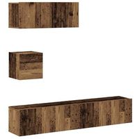 conjunto de mueble tv 4 uds  mueble de salon  mesa de tv montado la pared madera vieja