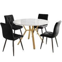 conjunto de mesa redonda de 100 cm con base dorada y 4 sillas negras