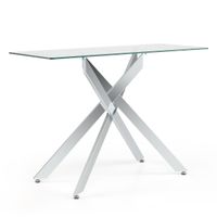 costway mesa consola de cristal con tablero templado y patas de metal para salon o entrada plata