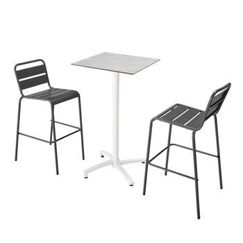 Conjunto Mesa Alta 60x60 Cm Reclinable Laminado Y 2 Sillas Gris, Opéra - Oviala