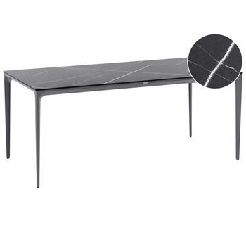 Mesa De Comedor De Jardín Con Tablero De Hpl Y Estructura De Aluminio Resistente A Los Rayos Uv Agua Óxido Gris Oscuro Mármol Negro Sovareto