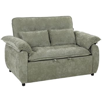 HOMCOM Sofá Cama 2 Plazas Sofá Cama 3 en 1 de Terciopelo 137 cm Respaldo Ajustable Asiento Amplio 2 Cojines Verde   Aosom España