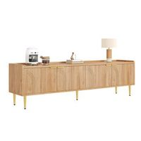 mueble tv 170 cm madera natural con puertas 3d patas doradas y pasacables mdf