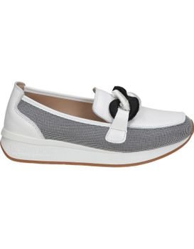 Mocasines De Piel Para Mujer The Happy Monk Vanity 011 Blanco Y Gris 38