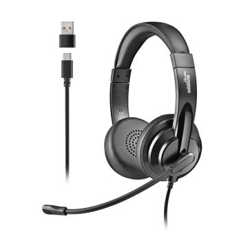 Auriculares NGS con cable USB-C y USB-A, micrófono flexible y filtrado de ruidos