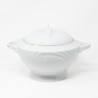 juego de soperas de porcelana blanca 2 piezas lubeck r con tapa y filo de oro