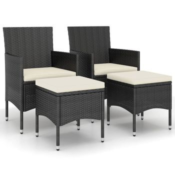Juego De Silla De Jardín Y Taburete 4 Piezas Ratán Pe Negro Vidaxl