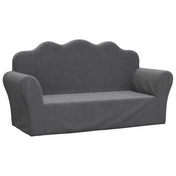 Sofá Para Niños De 2 Plazas | Sofá De Salón | Sofá De Descanso Felpa Suave Gris Antracita