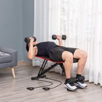 homcom banco de musculacion plegable con respaldo ajustable de 6 niveles cojin de asiento ajustable de 4 niveles asiento acolchado revestimiento sintetico de acero 130x34 x cm negro y rojo