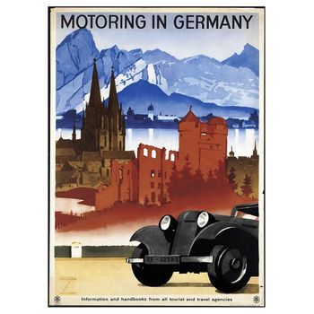 Legendarte - Cartel Turístico Vintage Motoring In Germany - Cuadro Lienzo, Impresión Digital Cm. 50x70