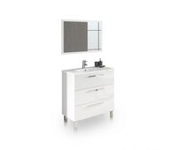 mueble de bano de 3 cajones en blanco brillo con espejo 80 cm feel blanco brillo 80 x 86 x 45 cm