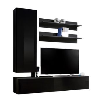 Mueble Para Tv Fly H1 De Diseño, Color Negro Brillante. Mueble Colgante Moderno Y A La Moda Para Su Salón.