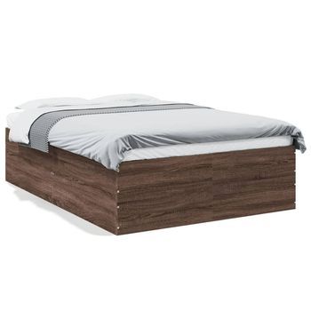 Cama Matrimonial | Cama Para Adultos | Estructura De Cama Madera De Ingeniería Marrón Roble 140x200 Cm