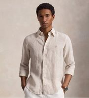 polo ralph lauren para hombre 710b22588001 camisa de lino con rayas custom fit beige xs casual manga larga