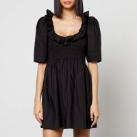 ganni smocked cotton-poplin mini dress - eu 36uk 8