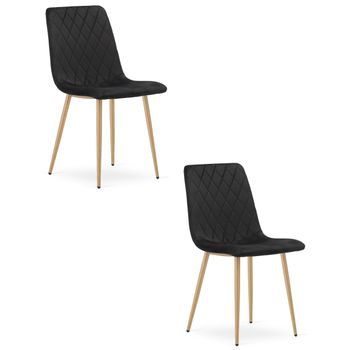 Set De 2 Silla De Comedor Terciopelo Valora Turín Asiento De Terciopelo Negro