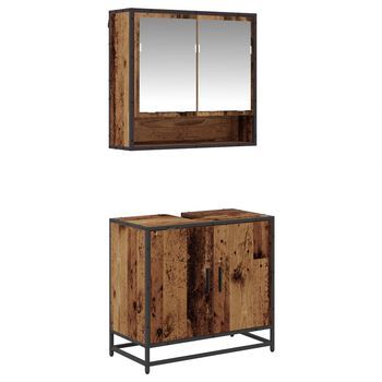 Juego De Muebles De Baño | Armario De Baño Con Estante 2 Piezas Madera Vieja