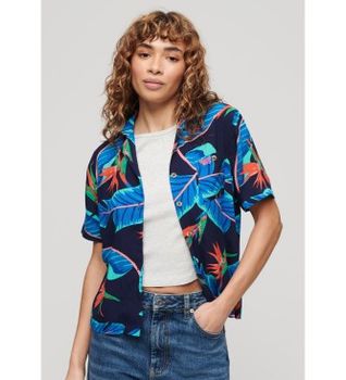 Superdry para mujer. W4010419A Camisa Beach Resort marino (XS), Casual, Viscosa, Manga corta