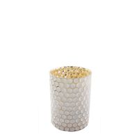 portavelas decorativo de vidrio blanco y dorado h24