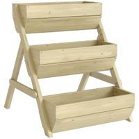 outsunny huerto elevado vertical de 3 niveles macetero vertical de madera con 3 cajones de plantacion y orificios de drenaje verde   aosom espana