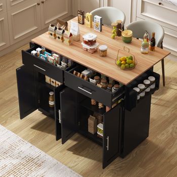 Carro De Servicio - Mueble Auxiliar - Mdf - Negro Y Natural (120x71x91.5cm)