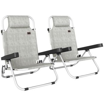 Outsunny Set de 2 Sillas Tumbona Plegables, Reclinables de Exterior con 4 Posiciones Regulables   Aosom España