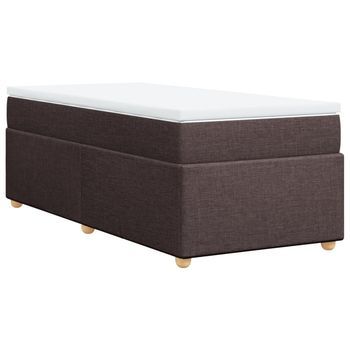 Cama Individual | Cama De Adulto | Cama Box Spring Con Colchón Tela Marrón Oscuro 100x200 Cm