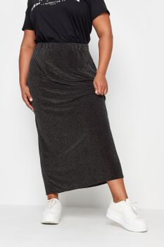 Yours Falda Larga Negra Con Brillo, Mujer Curvy Y Tallas Grandes, Yours